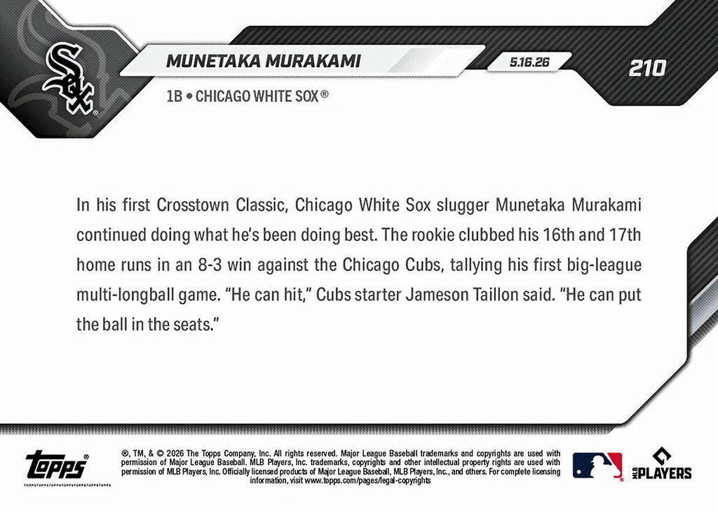 2026 Topps NOW MLB Munetaka Murakami - 1st Multi-HR Game in Rivalry Victory #210
