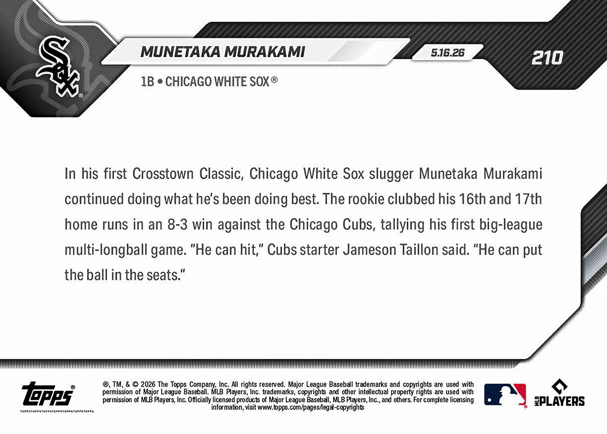 2026 Topps NOW MLB Munetaka Murakami - 1st Multi-HR Game in Rivalry Victory #210