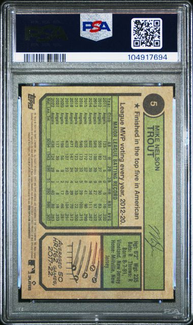 2023 Topps Heritage #5 Mike Trout Chrome Blue Sparkle Refractor PSA 9 MINT