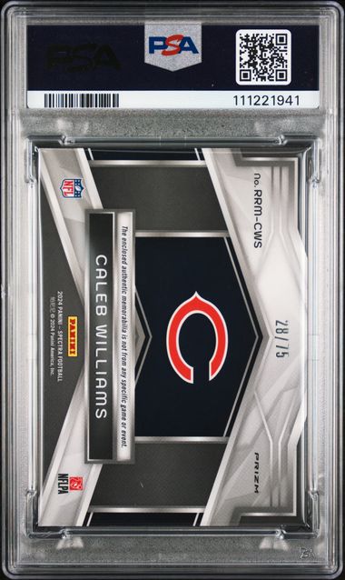 2024 Panini Spectra #RRMCWS Caleb Williams Rising Rookie Mat-Celestial PSA 8 NM-MT /75