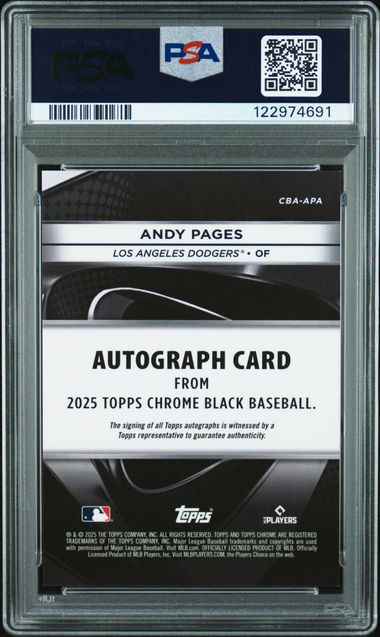 2025 Topps Chrome Black #APA Andy Pages Auto Blue Refractor PSA 9 MINT Auto 10 /150