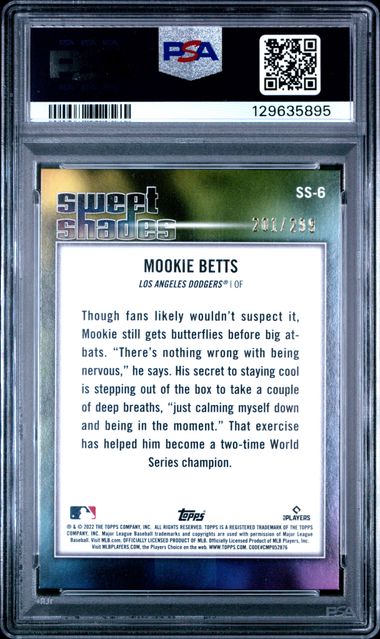 2022 Topps #SS-6 Mookie Betts Sweet Shades Black PSA 8 NM-MT /299