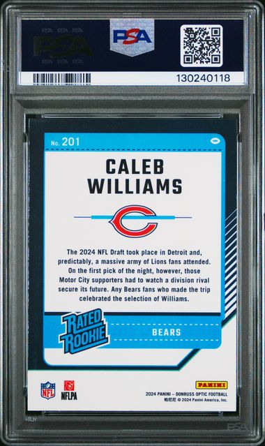 2024 Panini Donruss Optic #201 Caleb Williams Rated Rookie PSA 9 MINT