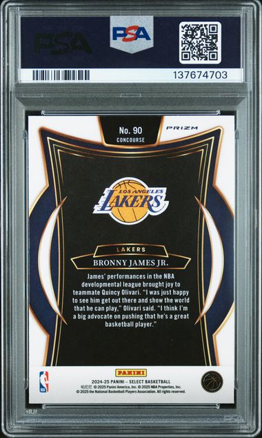 2024-25 Panini Select #90 Bronny James Jr. Concourse Blue Prizm RC PSA 9 MINT
