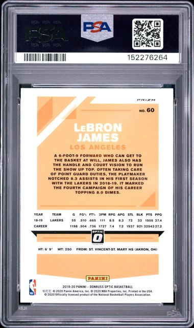2019-20 Panini Donruss Optic #60 LeBron James Fanatics PSA 6 EX-MT