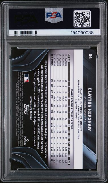 2023 Topps Chrome Black #34 Clayton Kershaw Gold Refractor PSA 9 MINT /50