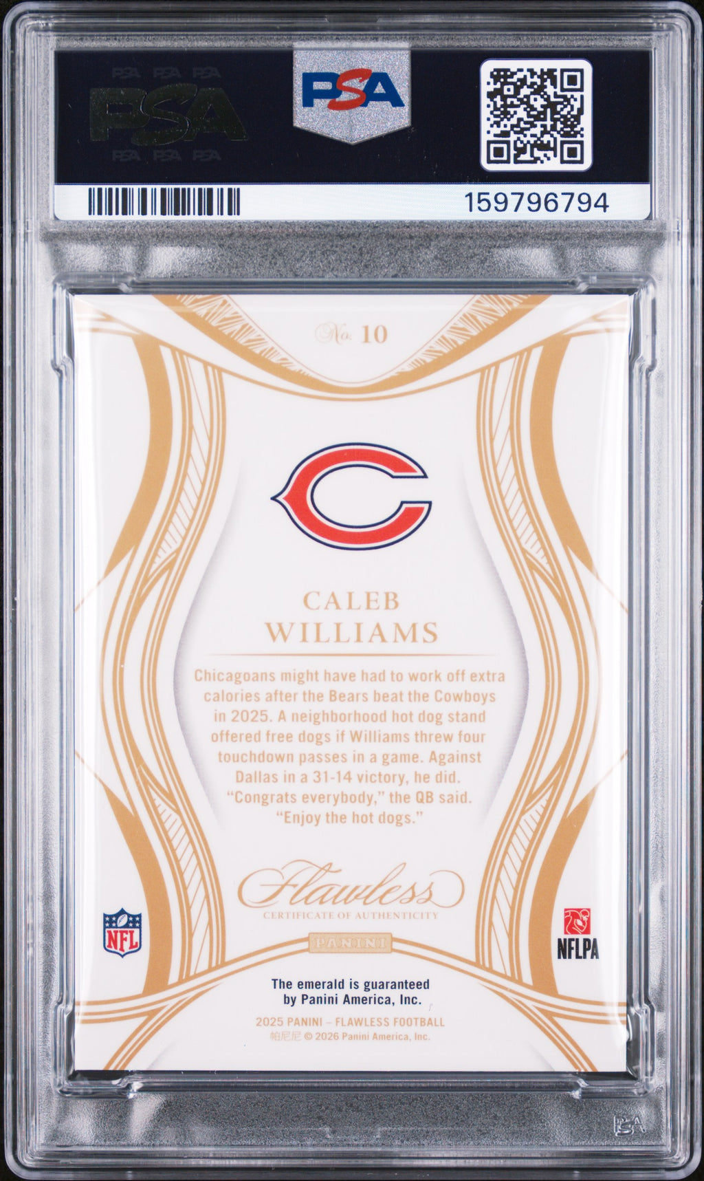 2025 Panini Flawless Caleb Williams Emerald #10 PSA 9 1/5