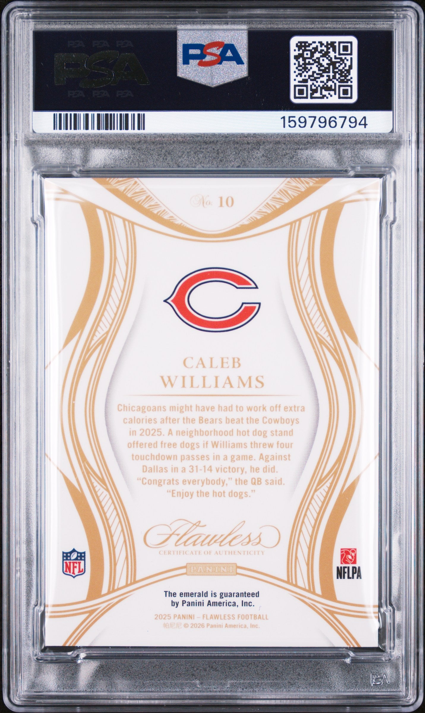 2025 Panini Flawless Caleb Williams Emerald #10 PSA 9 1/5