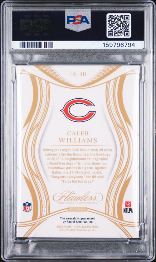2025 Panini Flawless Caleb Williams Emerald #10 PSA 9 1/5