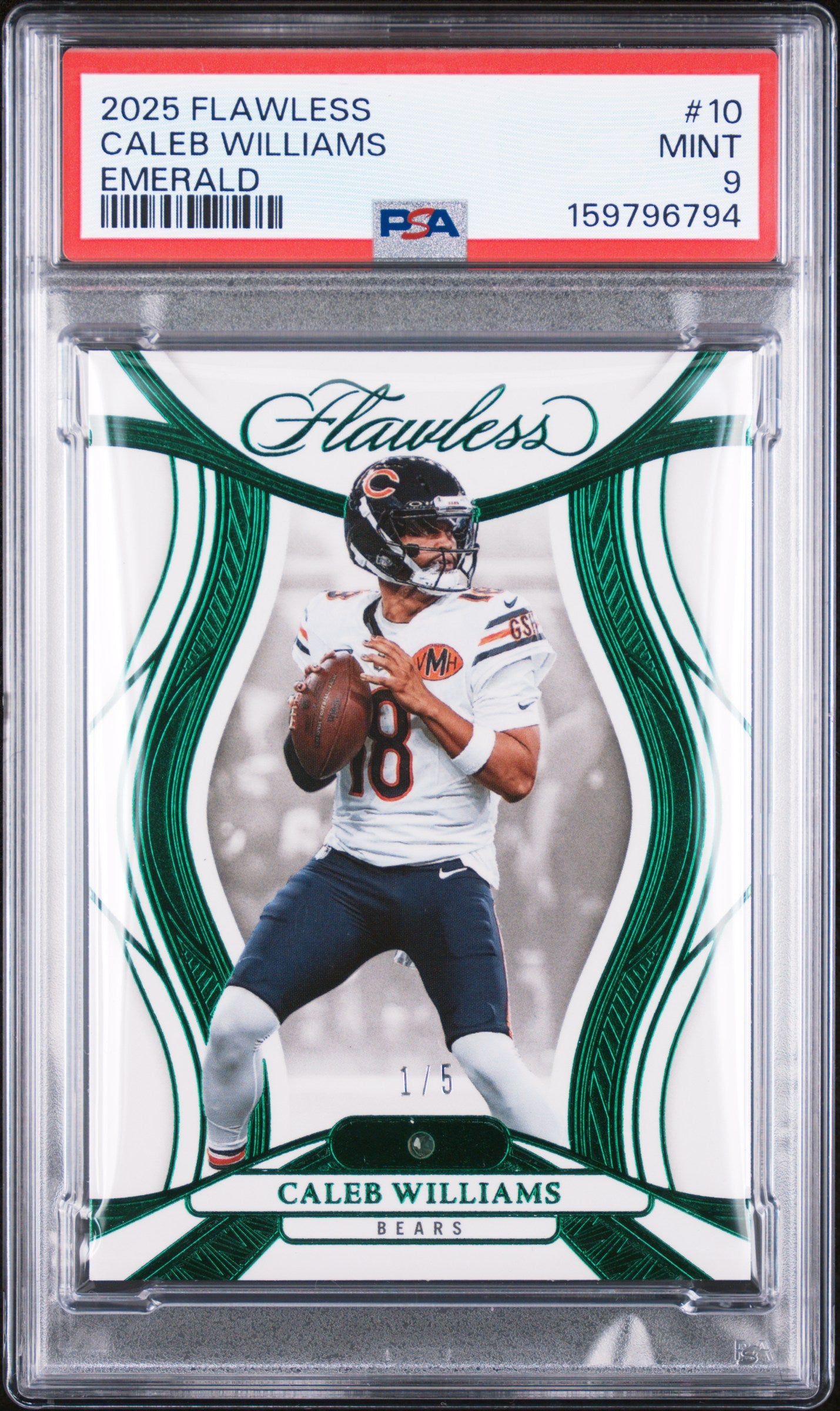 2025 Panini Flawless Caleb Williams Emerald #10 PSA 9 1/5