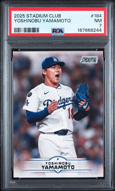 2025 Topps Stadium Club Yoshinobu Yamamoto #184 PSA NM 7 certificate 167668244