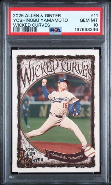 2025 Topps Allen and Ginter Wicked Curves Yoshinobu Yamamoto #11 PSA 10 certificate 167668246