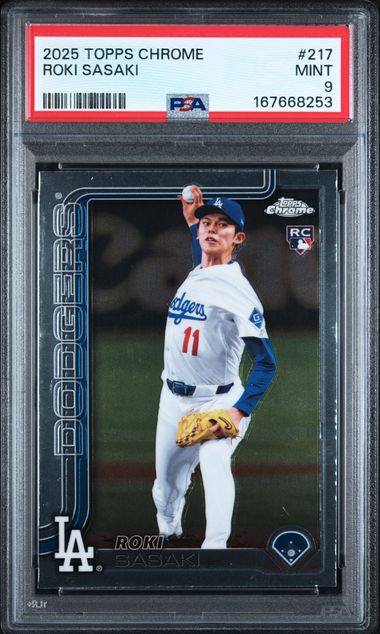 2025 Topps Chrome Roki Sasaki #217 PSA MINT 9 certificate 167668253