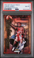 2003 UD Collectibles #1 LeBron James Freshman Season rookie card graded PSA 8 slab