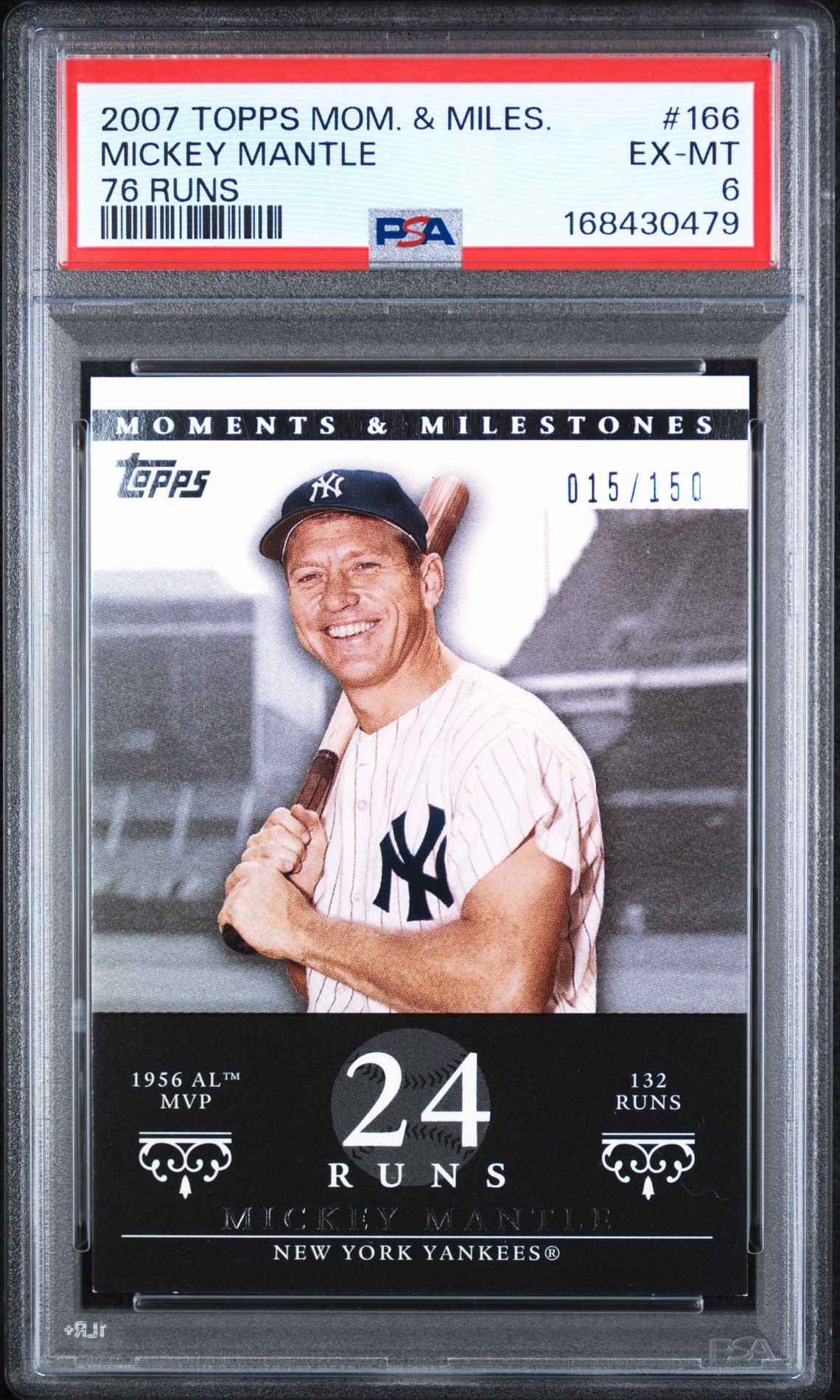 2007 Topps Moments & Milestones Mickey Mantle #166 76 Runs /150 PSA 6 slab