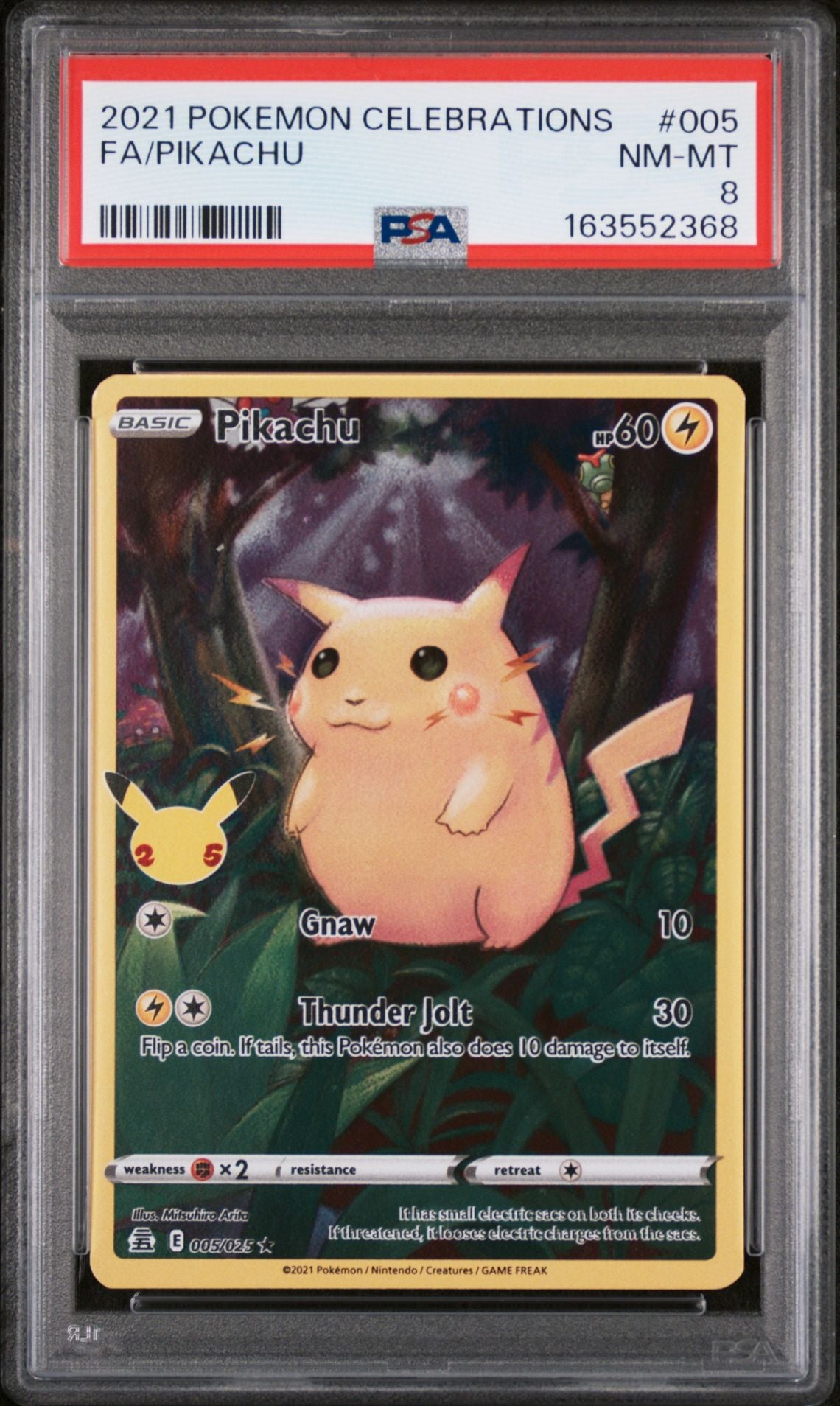 2021 Pokémon Celebrations #005 Pikachu Full Art graded PSA 8 slab