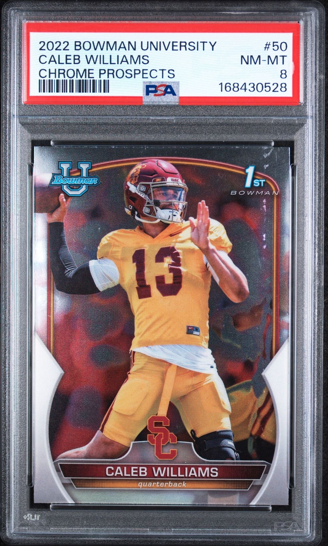 2022 Bowman University Chrome Prospects Caleb Williams PSA 8 slab