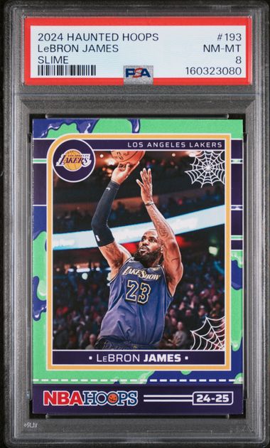 2024-25 Panini Haunted Hoops #193 LeBron James Slime parallel graded PSA 8 slab
