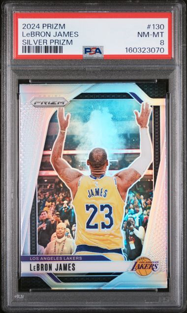 2024-25 Panini Prizm #130 LeBron James Silver Prizm parallel graded PSA 8 slab