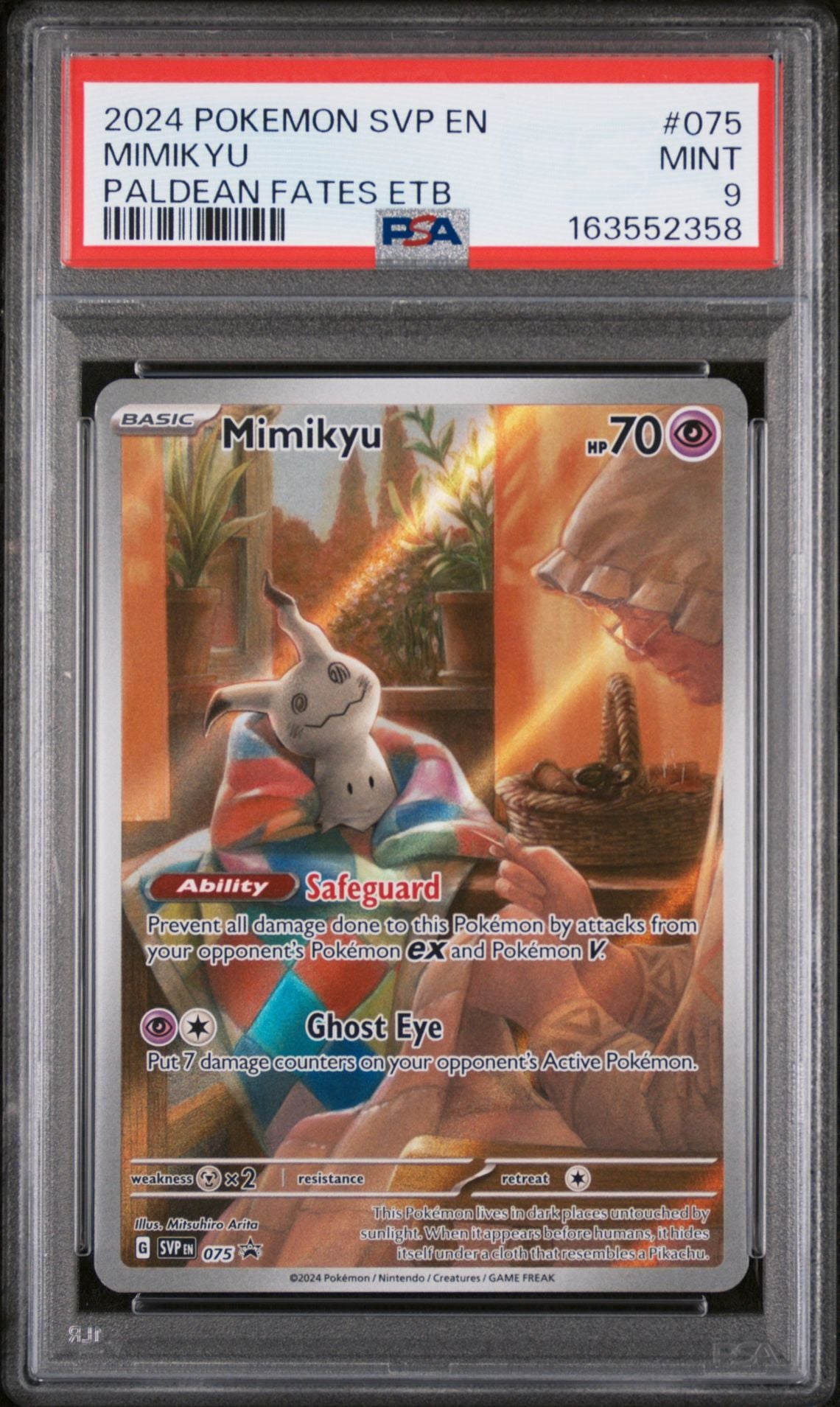 2024 Pokémon SVP EN #075 Mimikyu Paldean Fates ETB Promo PSA 9