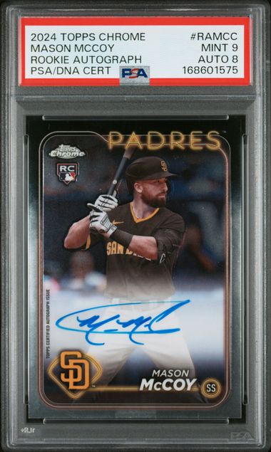 2024 Topps Chrome #RAMCC Mason McCoy Rookie Autograph PSA Mint 9 Auto 8 slab