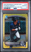 2025 Bowman Chrome Mega Box #248 Charlie Condon Chrome Prospects Yellow Refractor /75 PSA GEM MT 10, PSA Cert 168430488