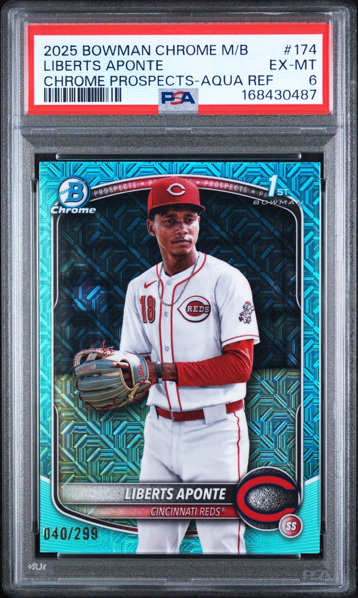 2025 Bowman Chrome Mega Box Liberts Aponte Aqua Refractor /299 PSA 6 slab