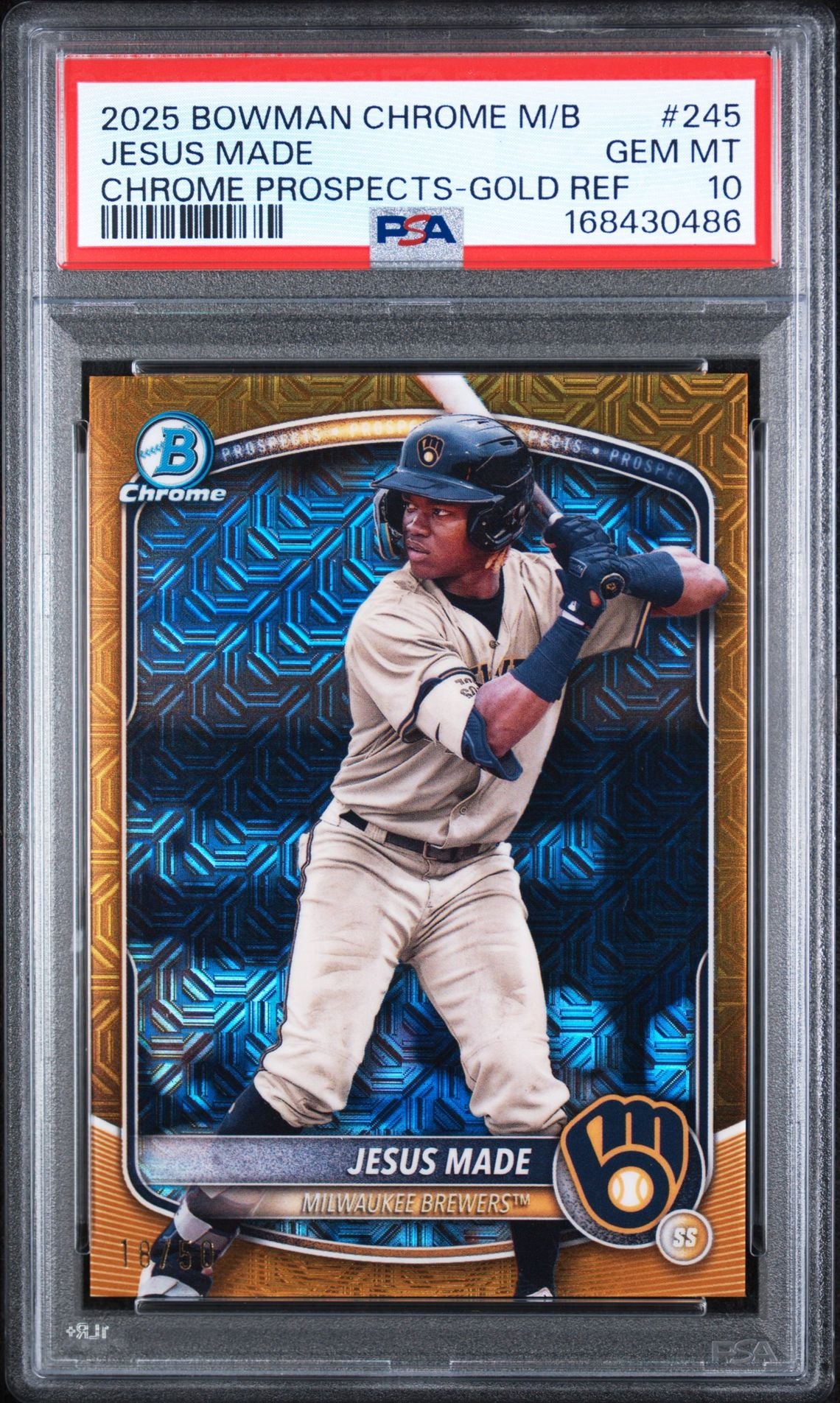 2025 Bowman Chrome Mega Box Jesús Made Gold Refractor PSA 10 slab