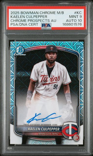 2025 Bowman Chrome M/B #KC Kaelen Culpepper Chrome Prospects Autograph PSA Mint 9 Auto 10 slab