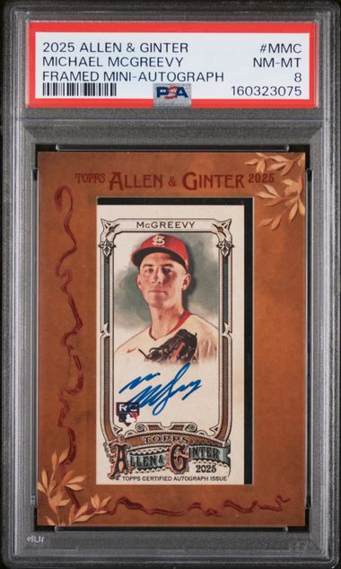 2025 Topps Allen & Ginter Mini Autographs MMC Michael McGreevy Framed Mini Autograph rookie graded PSA 8 slab