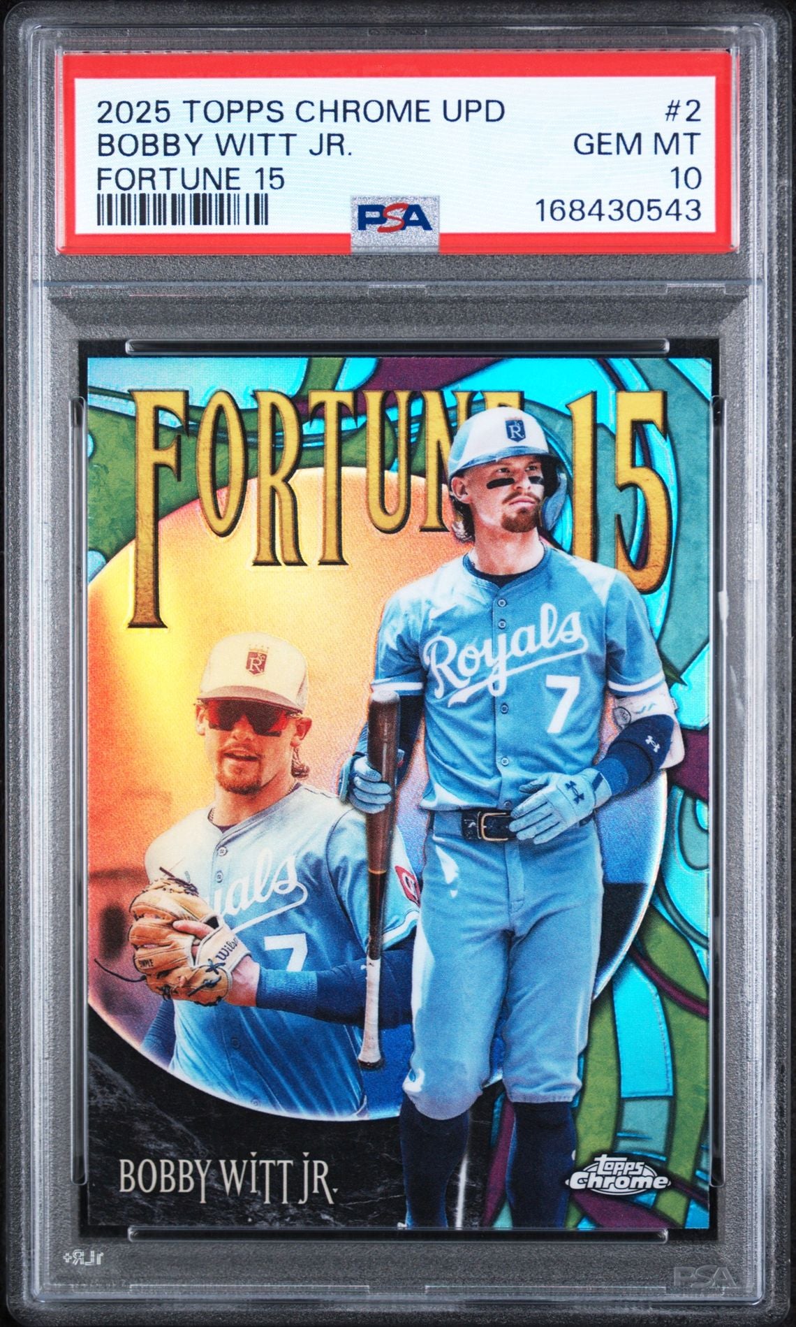 2025 Topps Chrome Update Fortune 15 Bobby Witt Jr. PSA 10 slab