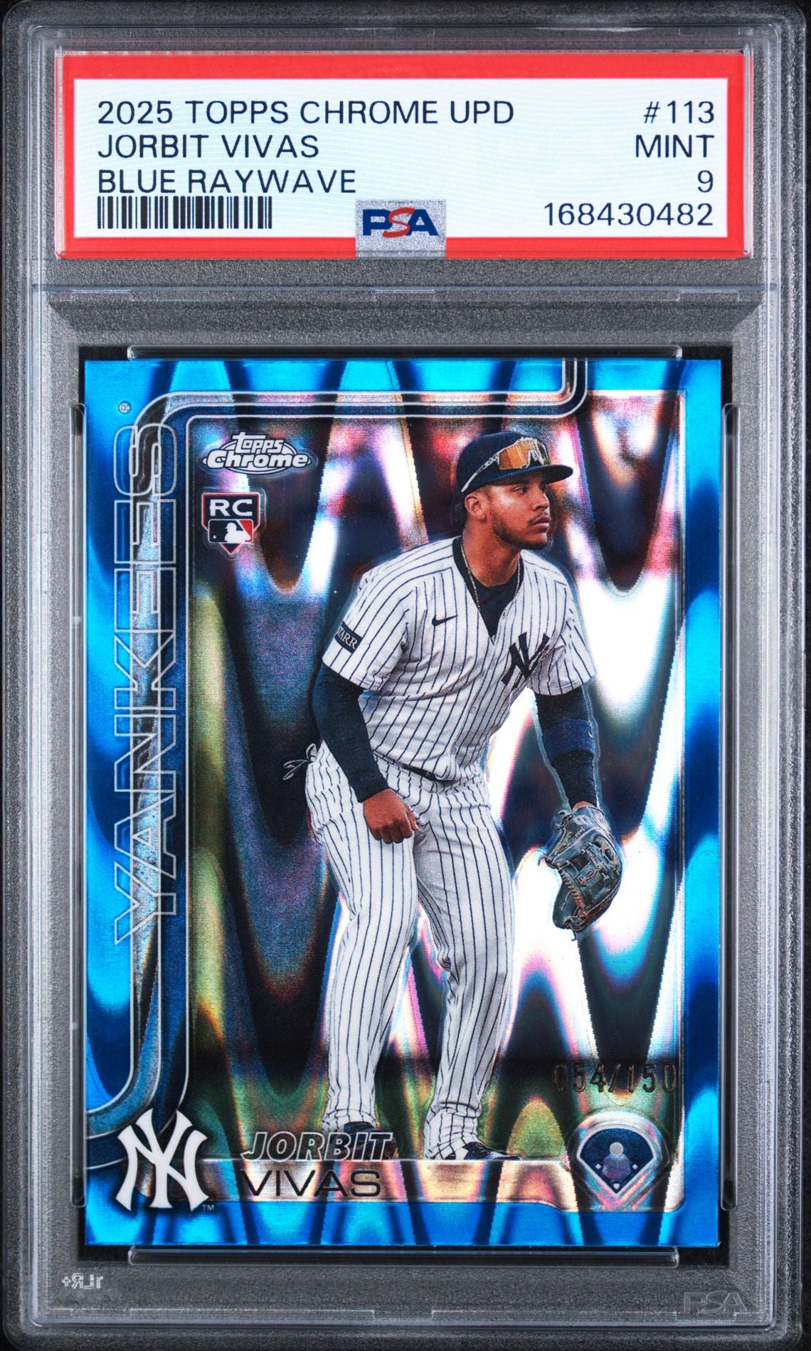 2025 Topps Chrome Update Jorbit Vivas Blue RayWave rookie PSA 9 slab