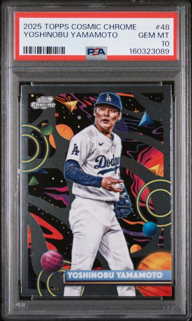 2025 Topps Cosmic Chrome #48 Yoshinobu Yamamoto graded PSA 10 slab