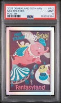 2025 Topps Disneyland 70th Anniversary Posters P-2 Mad Tea Party, Dumbo and King Arthur Carrousel graded PSA 9 slab