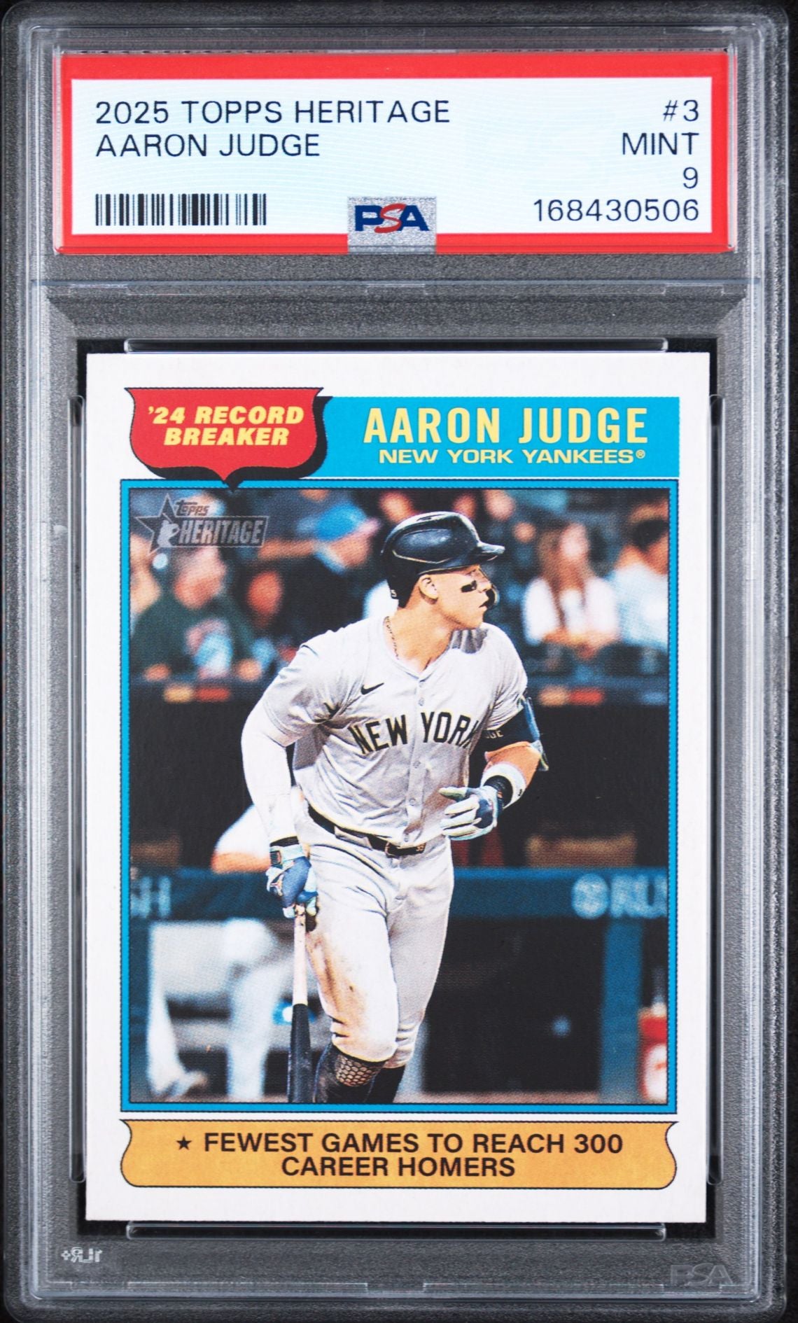 2025 Topps Heritage #3 Aaron Judge PSA MINT 9 slab cert 168430506