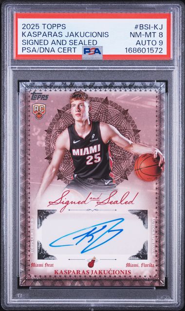 2025 Topps #BSI-KJ Kasparas Jakucionis Signed and Sealed PSA NM-MT 8 Auto 9 slab
