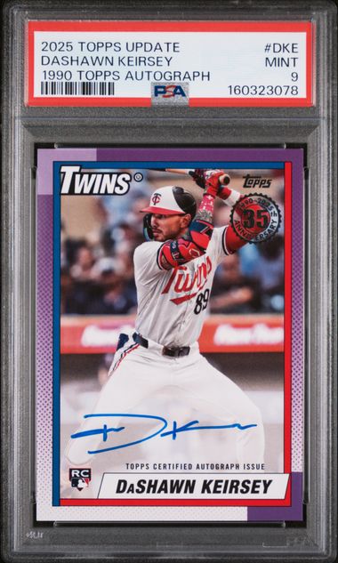 2025 Topps Update 1990 Topps Baseball Autographs DKE DaShawn Keirsey rookie autograph graded PSA 9 slab