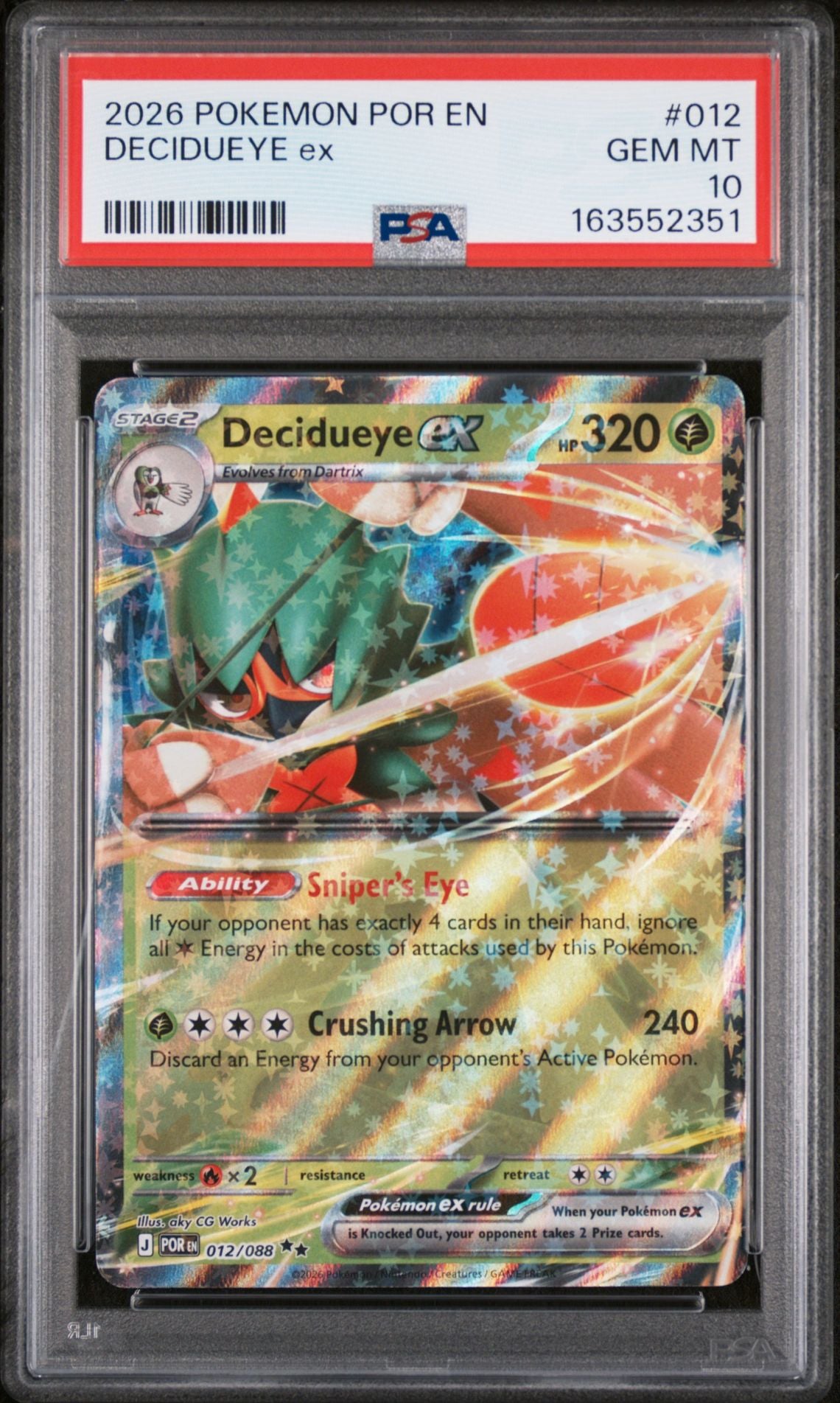 PSA 10 Decidueye ex #012 from the 2026 Pokémon Japanese Mega Evolution set