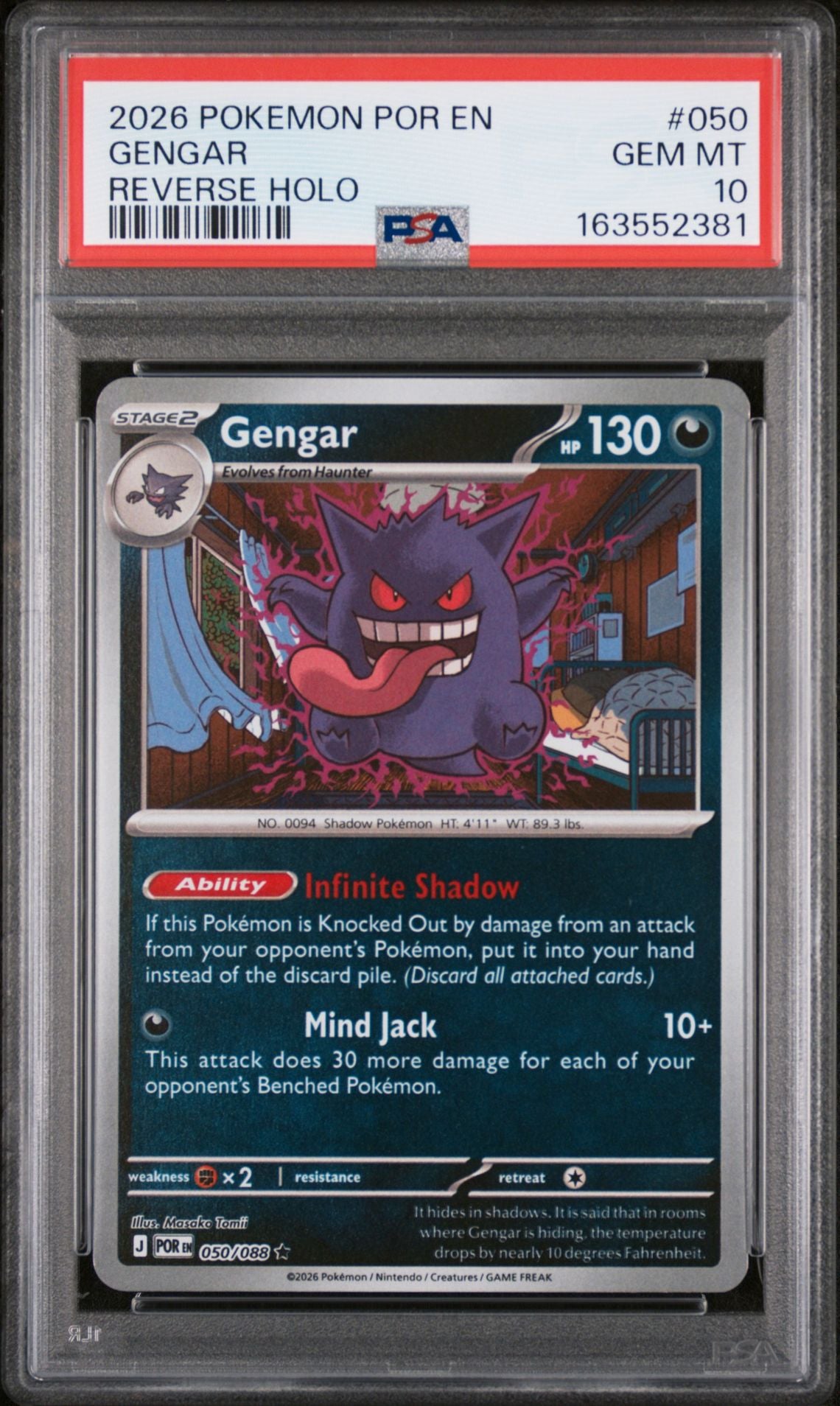2026 Pokémon Perfect Order #050 Gengar Reverse Holo graded PSA 10 slab, certificate 163552381