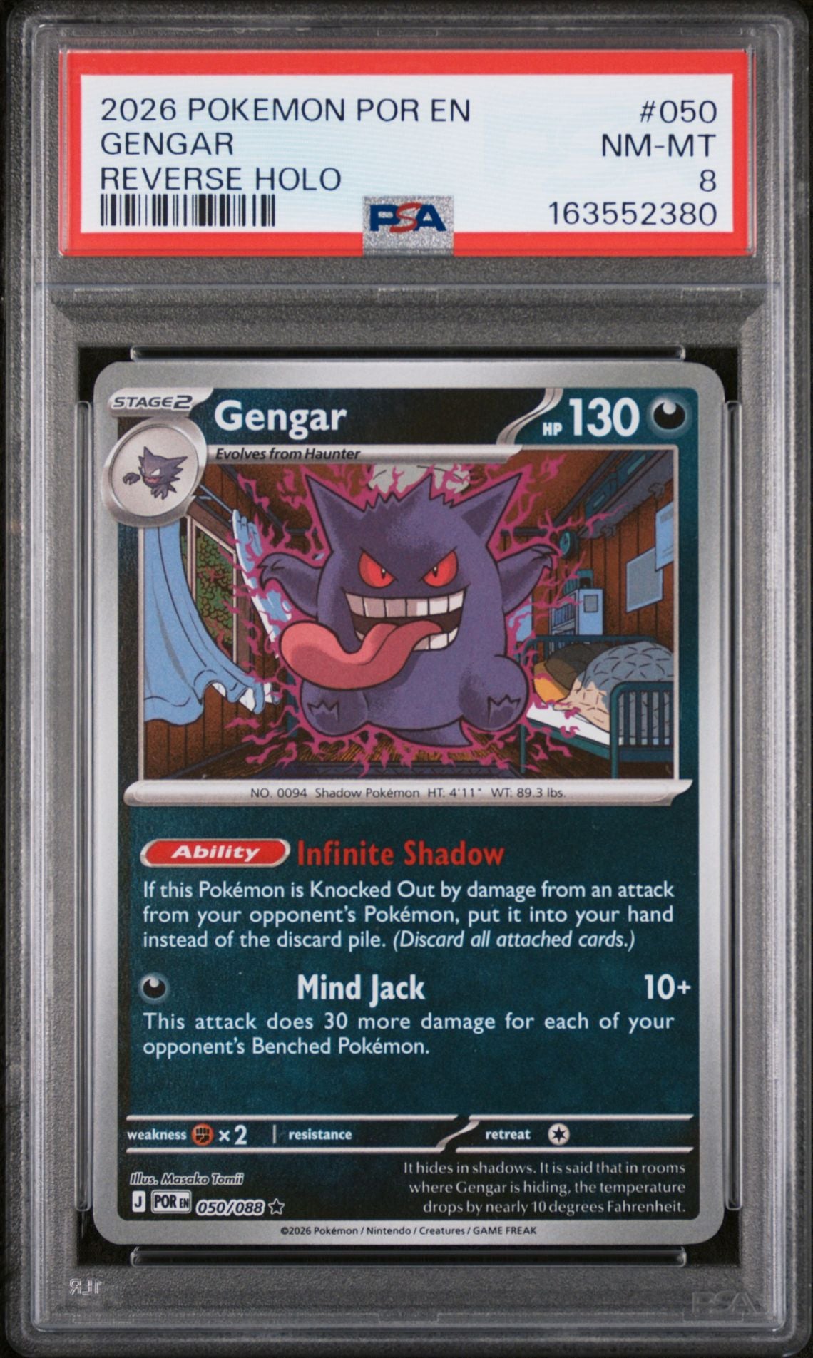 2026 Pokémon Perfect Order #050 Gengar Reverse Holo graded PSA 8 slab, certificate 163552380