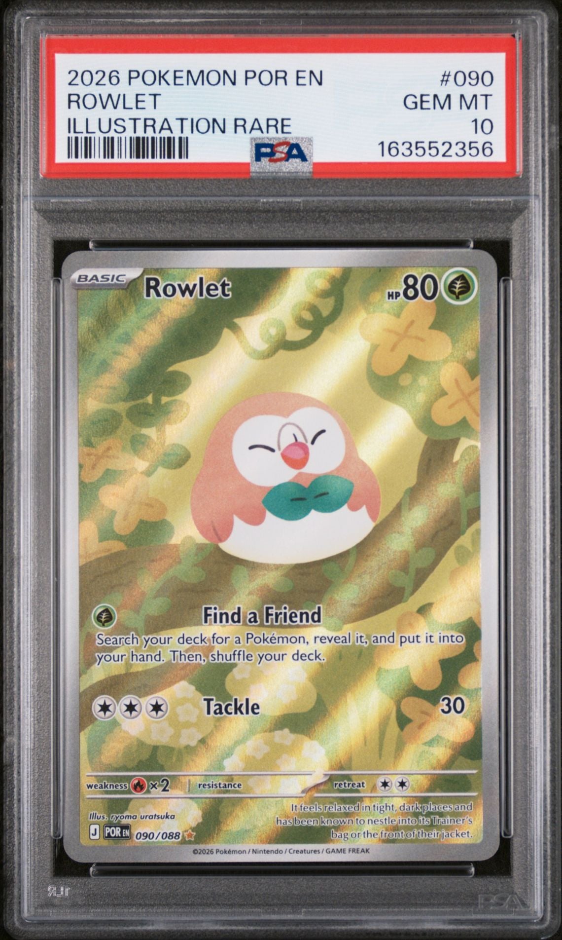 PSA 10 Rowlet #090 Illustration Rare from the 2026 Pokémon Japanese Mega Evolution set