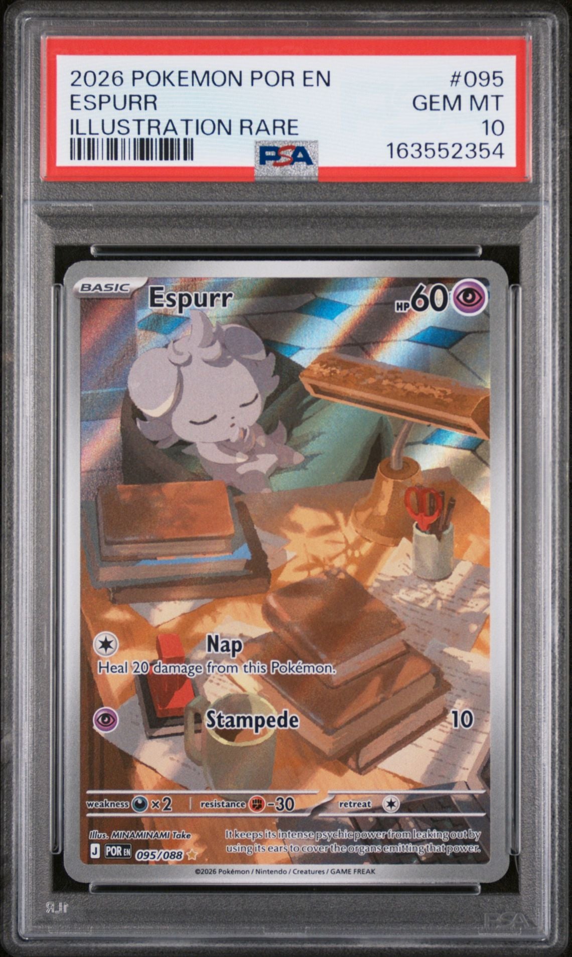 PSA 10 Espurr #095 Illustration Rare from the 2026 Pokémon Japanese Mega Evolution set