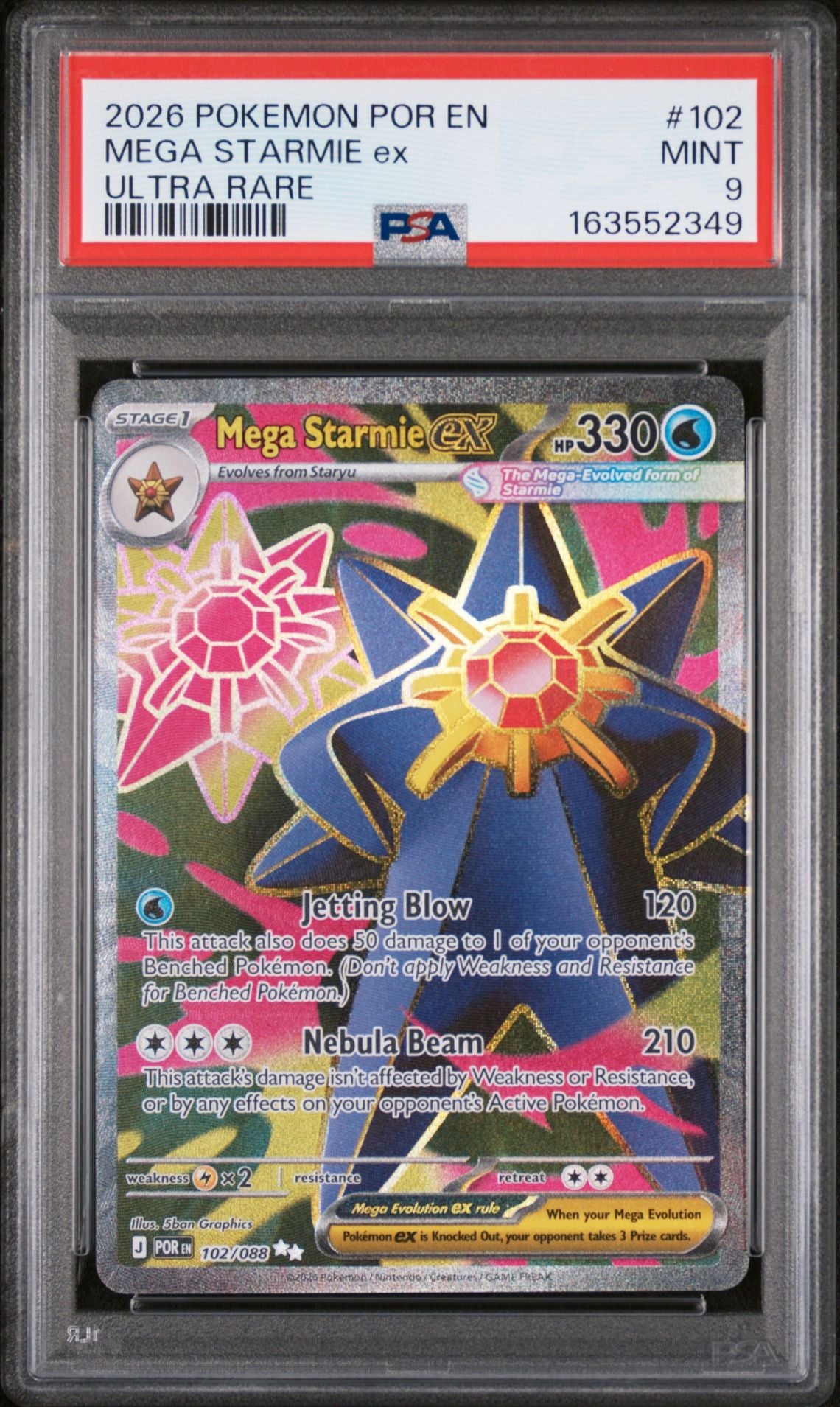 2026 Pokémon Mega Starmie ex Ultra Rare card 102 graded PSA Mint 9