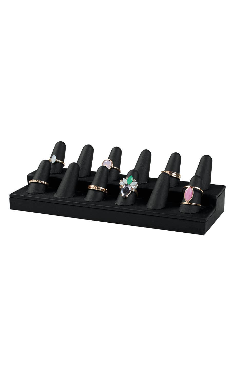 Black Faux Leather 12-Finger Ring Display