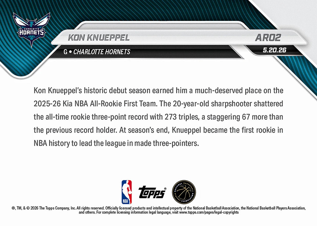 2025-26 Topps NOW NBA Kon Knueppel - All-Rookie 1st Team #AR02