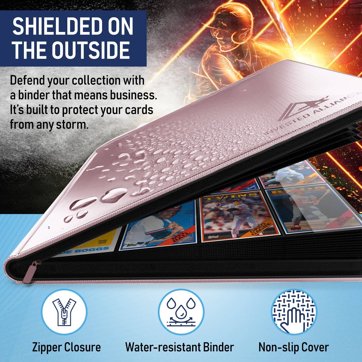 Premium TCG Card Binder 9 Pocket Pink | Zip Trading Card Album Binder