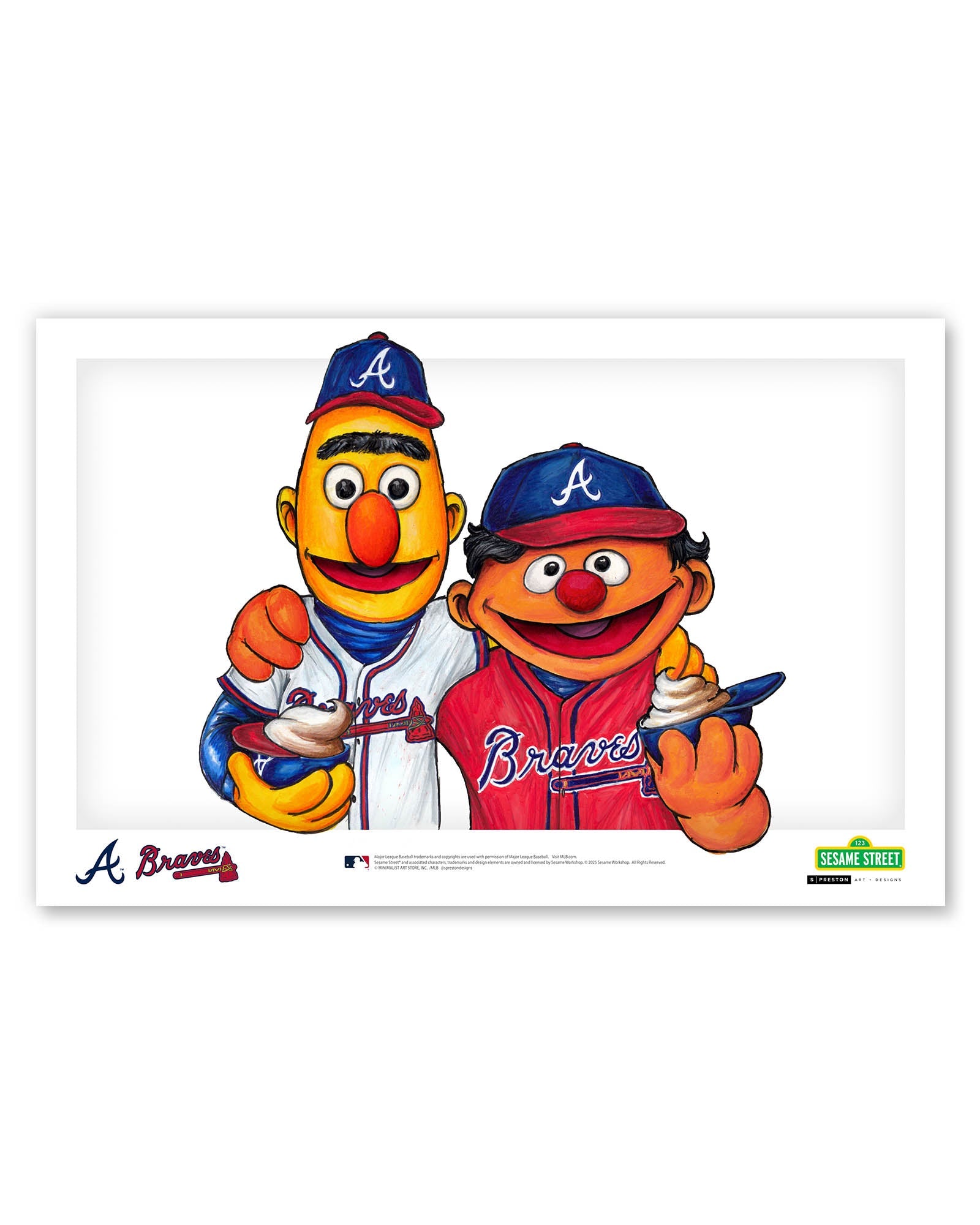 Bert and Ernie x MLB Braves Limited Edition Art Print