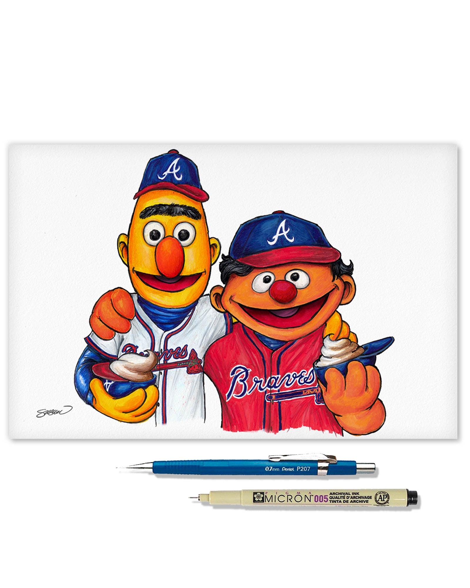Bert and Ernie x MLB Braves Limited Edition Art Print