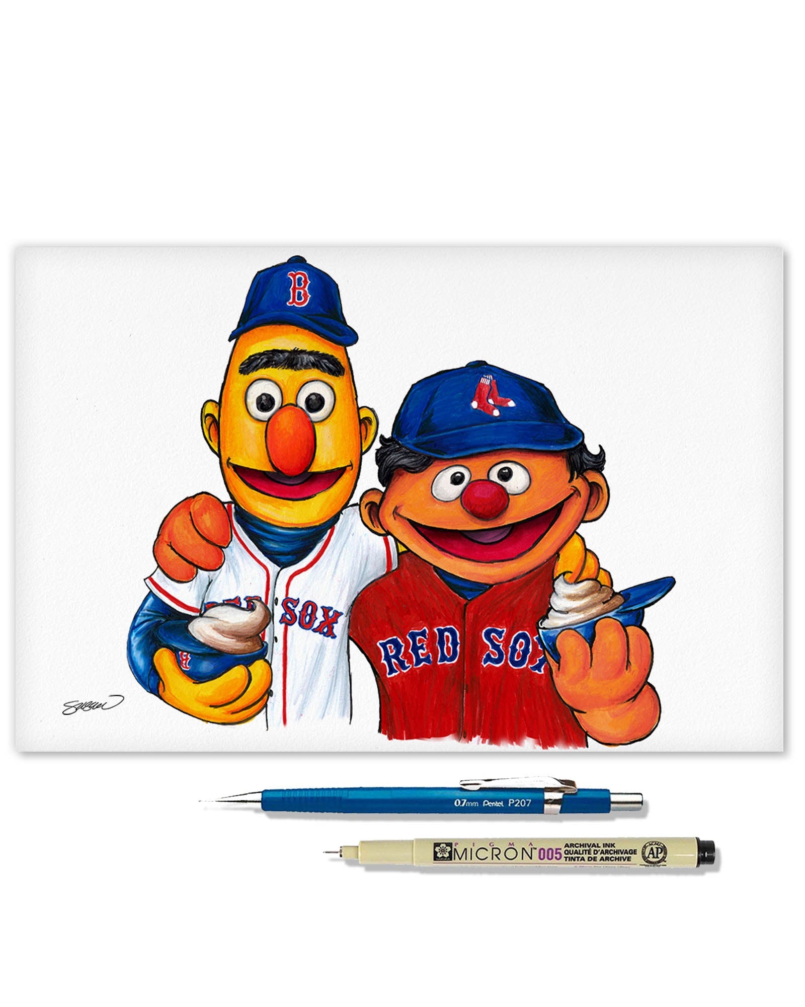 Bert and Ernie x MLB Red Sox Limited Edition Art Print