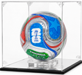 Adidas Trionda Training FIFA World Cup 2026 holographic silver soccer ball in acrylic display case